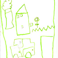 Savina driving in her car by Thetys, aged 6, Bangui, Central African Republic